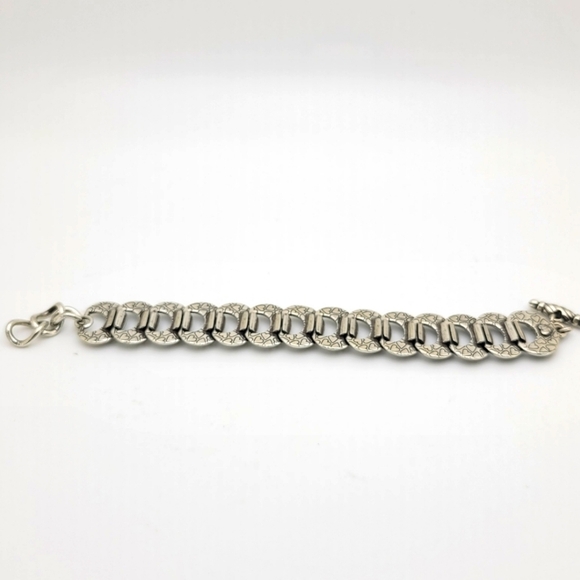 BRIGHTON LAUREL WREATH SILVER PLATE BRACELET OVAL LEAF LINK TOGGLE 7.5" - Picture 3 of 7